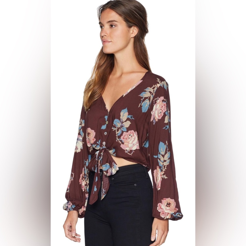 Show Me Your Mumu Women's Tatum Tie Top Red Floral Size L - Picture 3 of 3